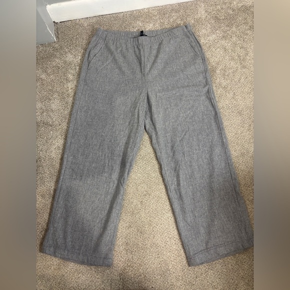 Eileen Fisher 100% Wool Elastic Waist High Rise Wide Leg Pants Large Grey - Picture 1 of 10